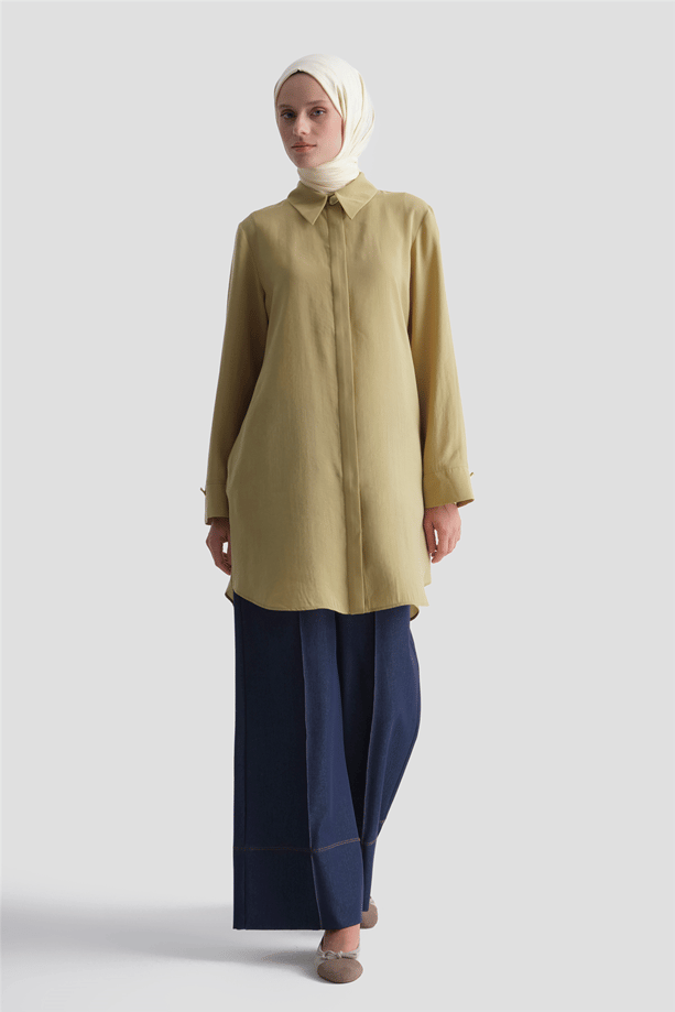Düğmeli Basic Tunik Sütlü Kahve