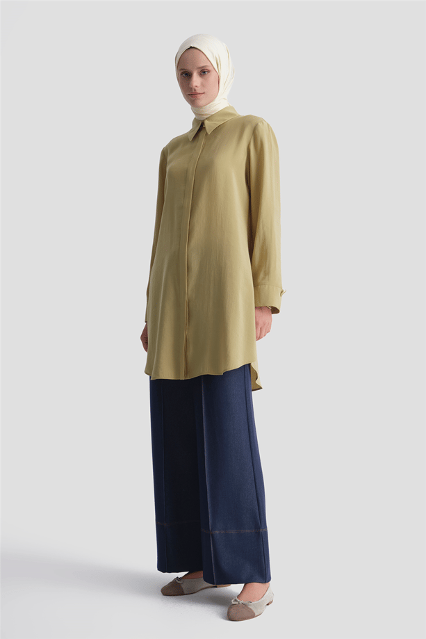 Düğmeli Basic Tunik Sütlü Kahve