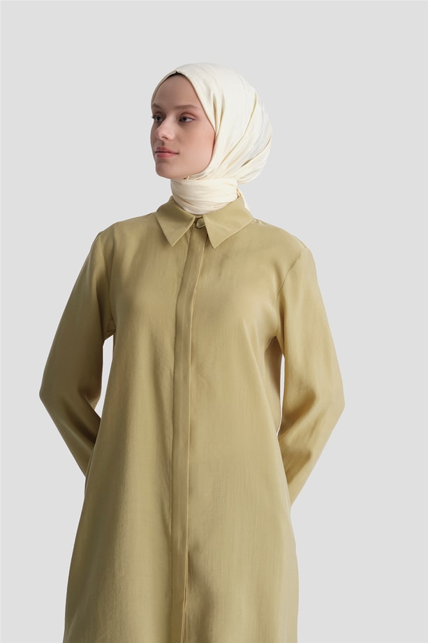 Düğmeli Basic Tunik Sütlü Kahve
