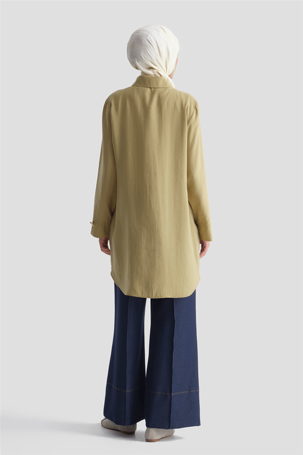 Düğmeli Basic Tunik Sütlü Kahve