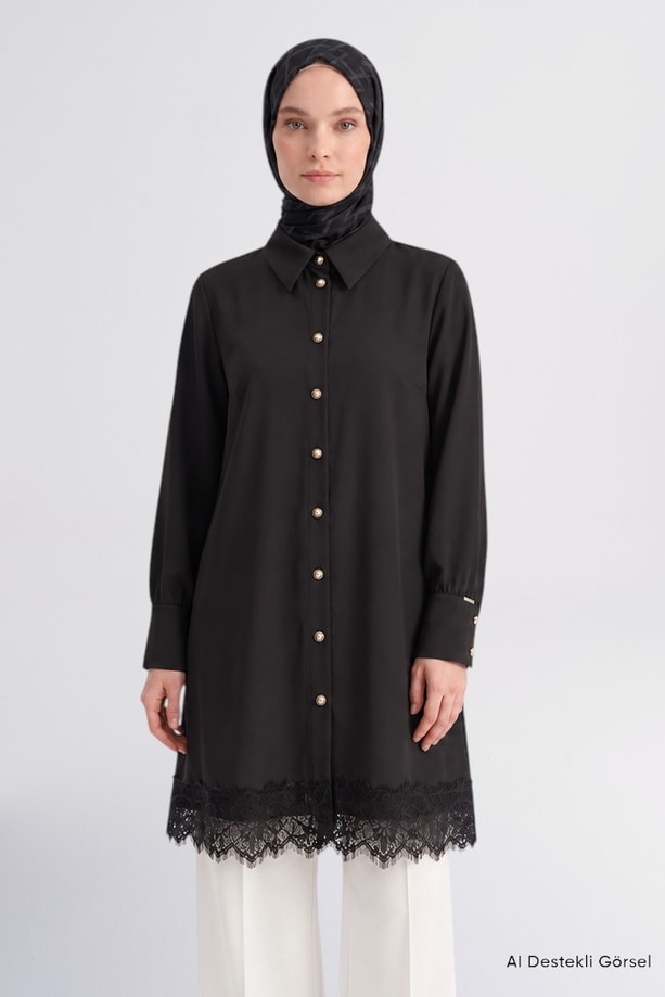 Dantel Detaylı Tunik Siyah 
