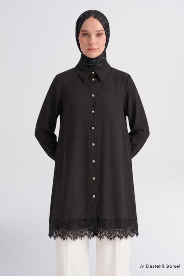 Dantel Detaylı Tunik Siyah 