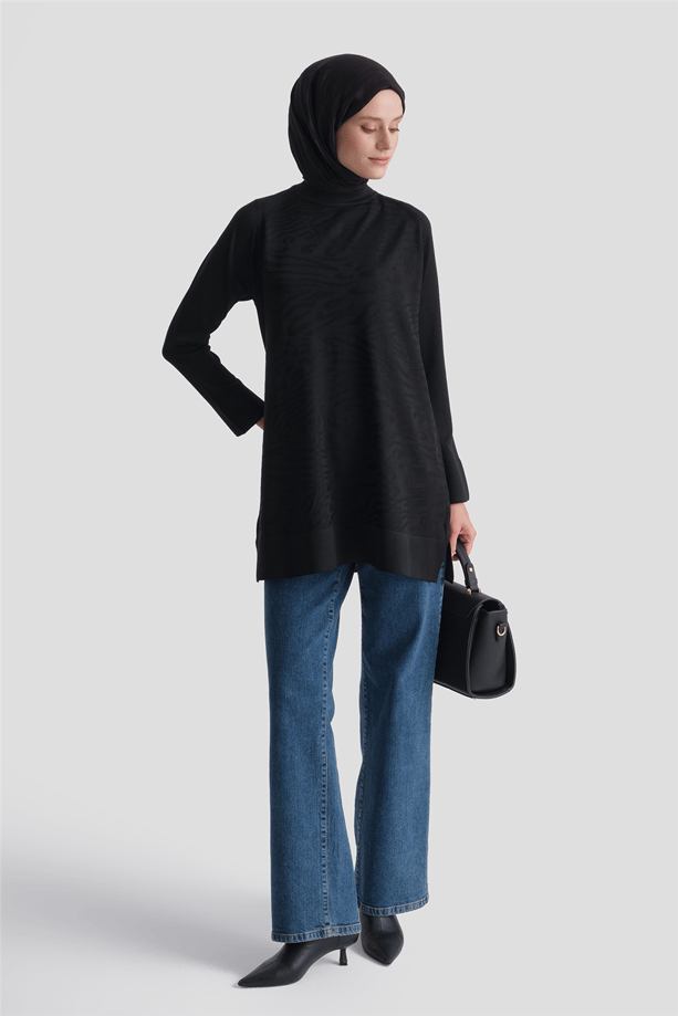 Zebra Desenli Triko Tunik Siyah 