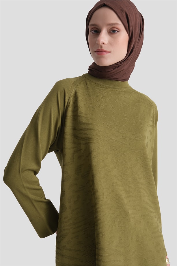 Zebra Desenli Triko Tunik Yağ Yeşili 