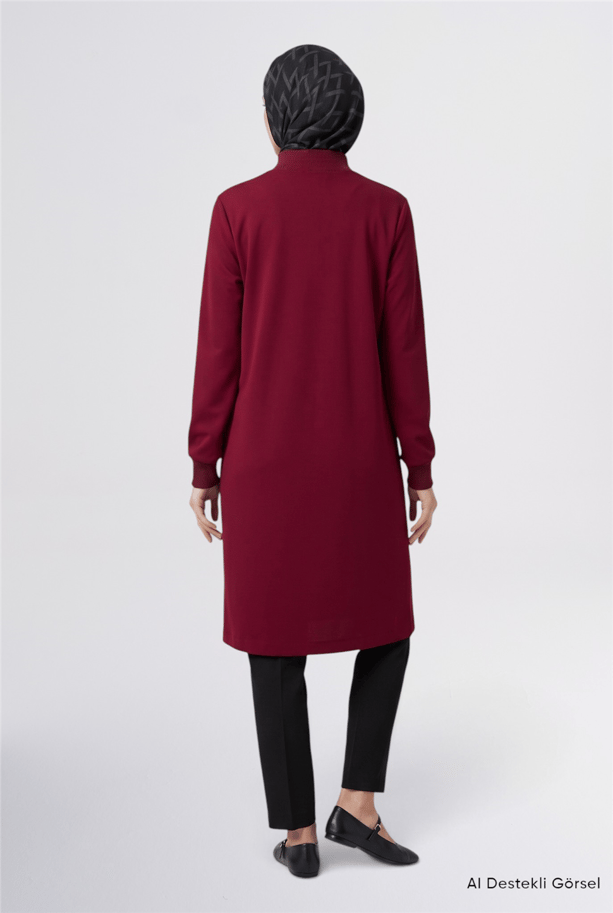 Fermuar Detaylı Basic Tunik Bordo