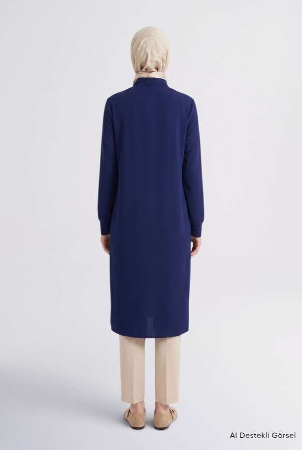 Fermuar Detaylı Basic Tunik Lacivert