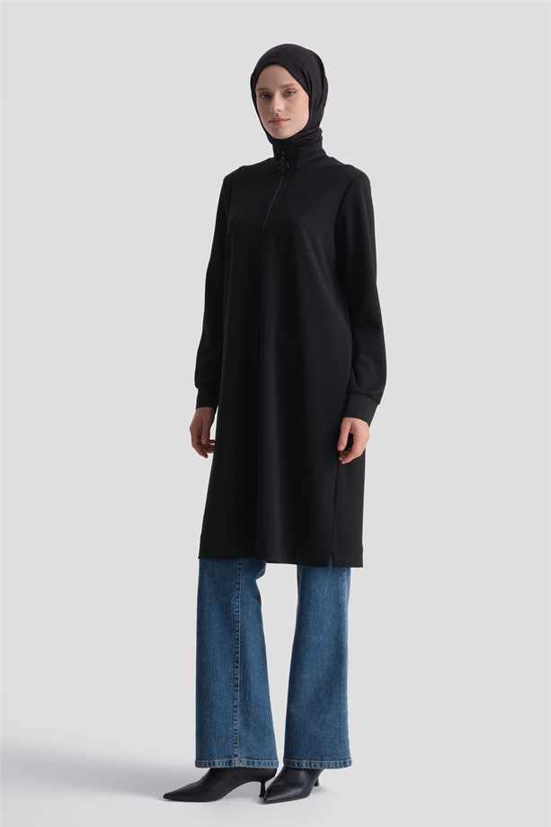 Fermuar Detaylı Basic Tunik Siyah 