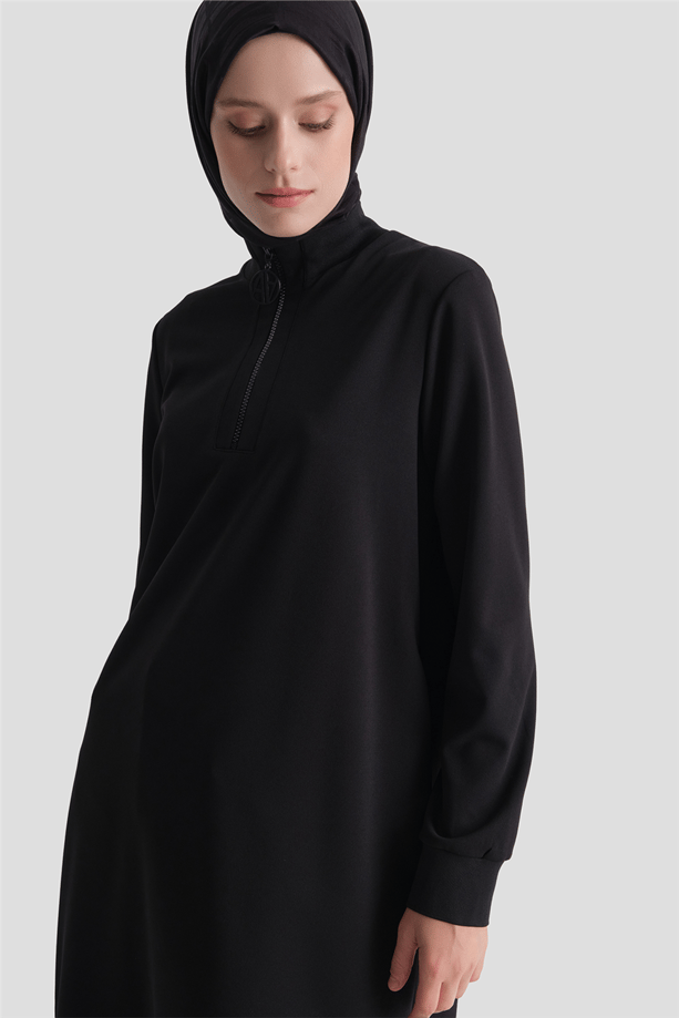 Fermuar Detaylı Basic Tunik Siyah 