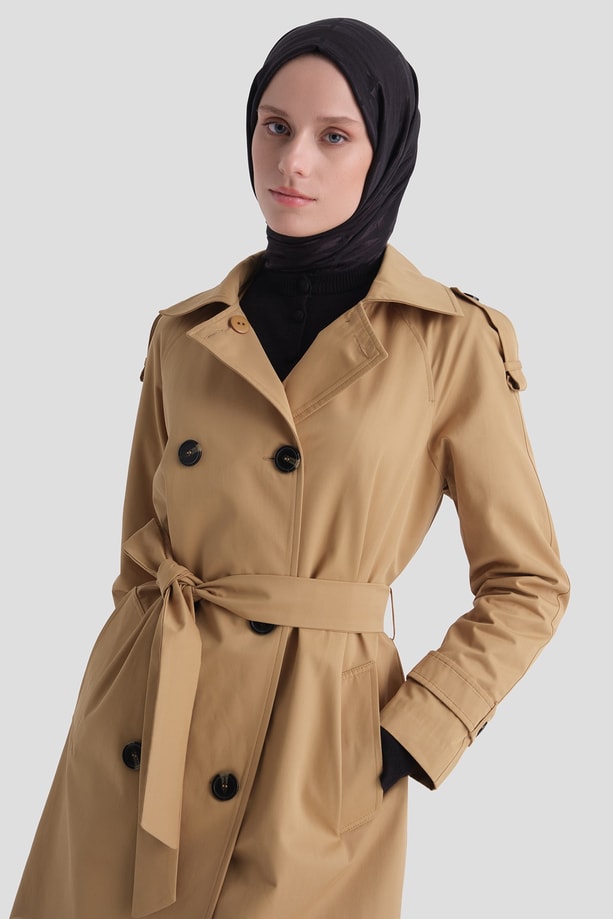 Basic Kısa Trençkot Camel