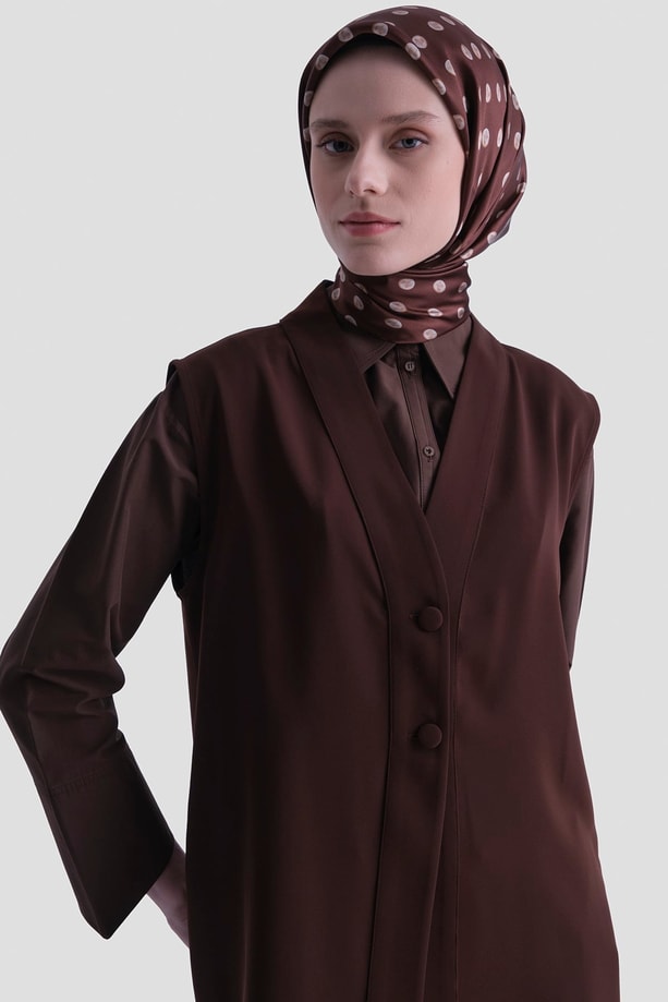 Düğmeli Oversize Yelek Acı Kahve