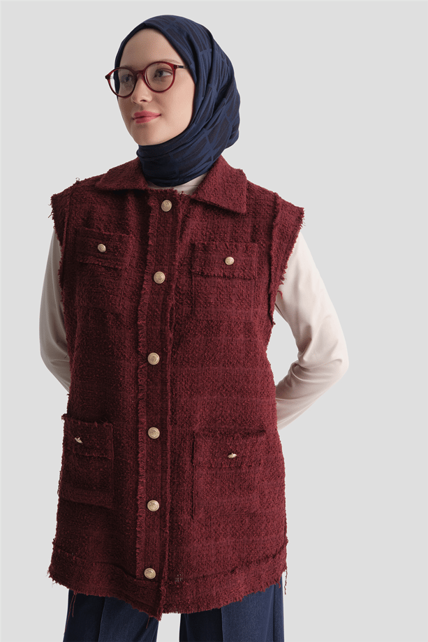 Simli Tüvit Yelek Bordo