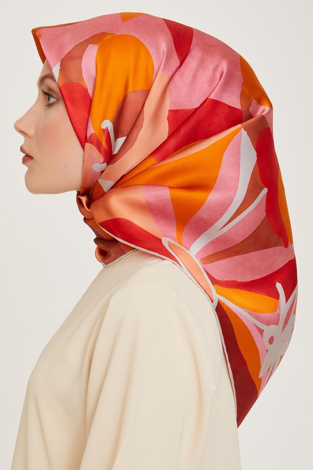 Armine Çiçek Desenli Twill Saf İpek Eşarp 9200D 50