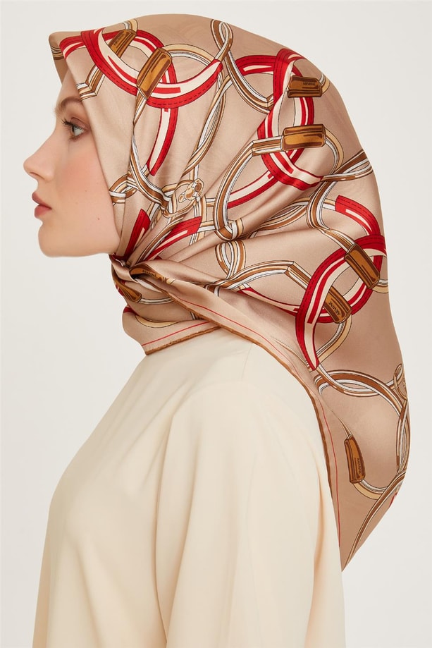Armine Klasik Desenli Twill Saf İpek Eşarp 9203D 05