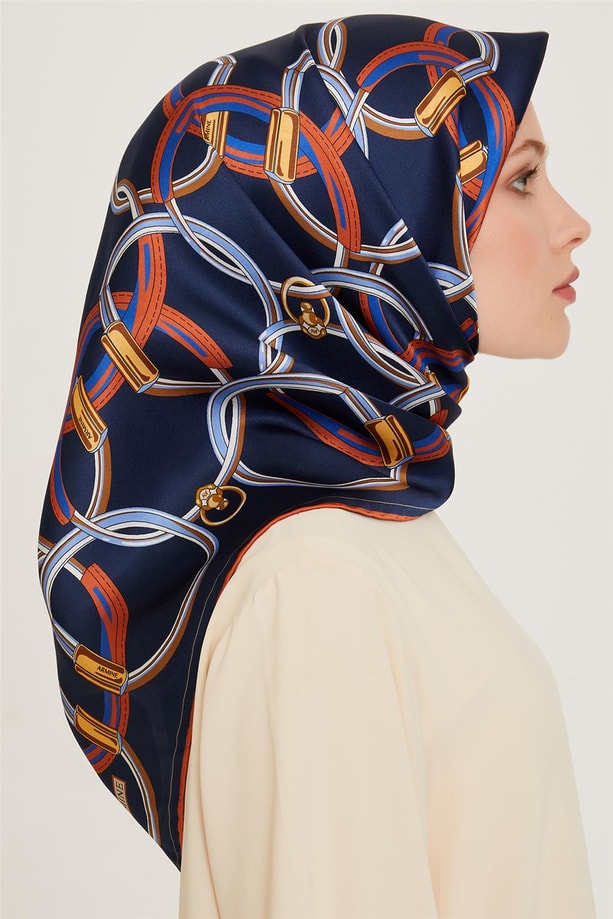 Armine Klasik Desenli Twill Saf İpek Eşarp 9203D 07