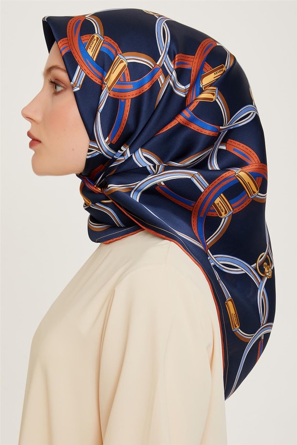 Armine Klasik Desenli Twill Saf İpek Eşarp 9203D 07