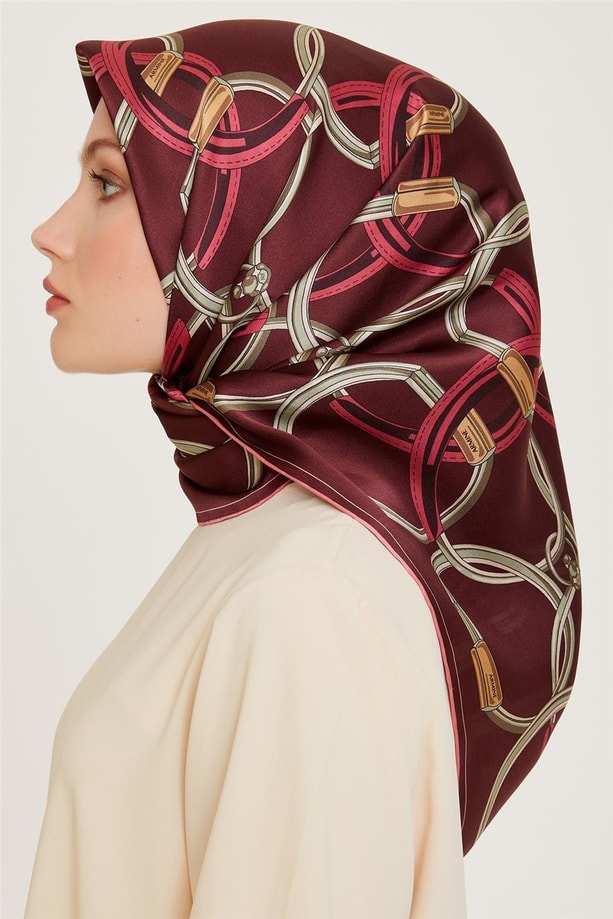 Armine Klasik Desenli Twill Saf İpek Eşarp 9203D 36