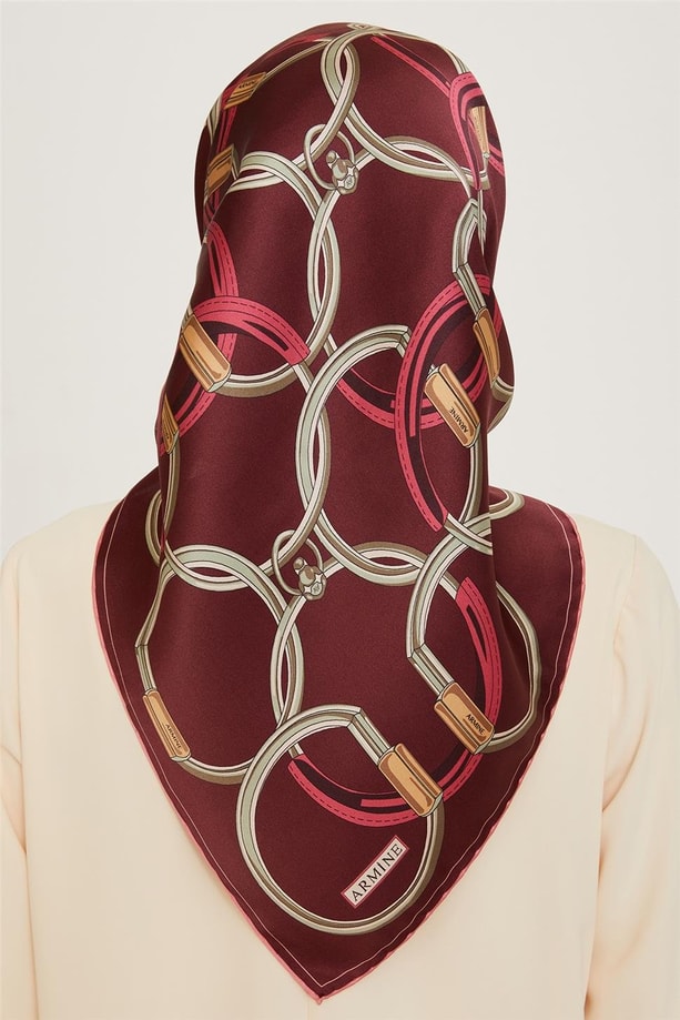 Armine Klasik Desenli Twill Saf İpek Eşarp 9203D 36