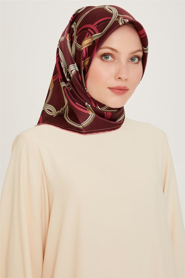 Armine Klasik Desenli Twill Saf İpek Eşarp 9203D 36