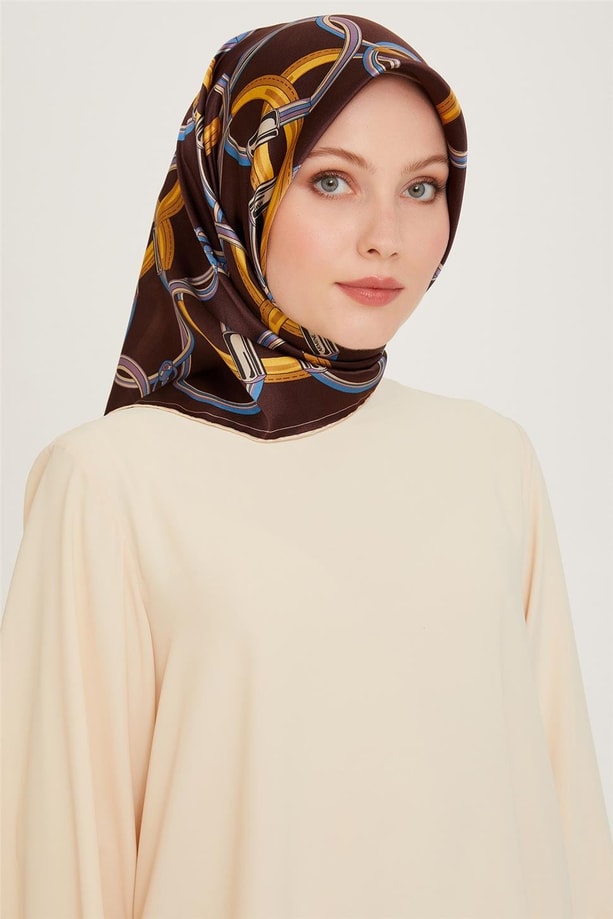 Armine Klasik Desenli Twill Saf İpek Eşarp 9203D 38