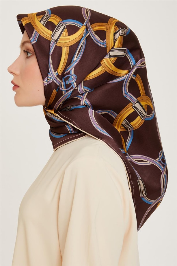 Armine Klasik Desenli Twill Saf İpek Eşarp 9203D 38