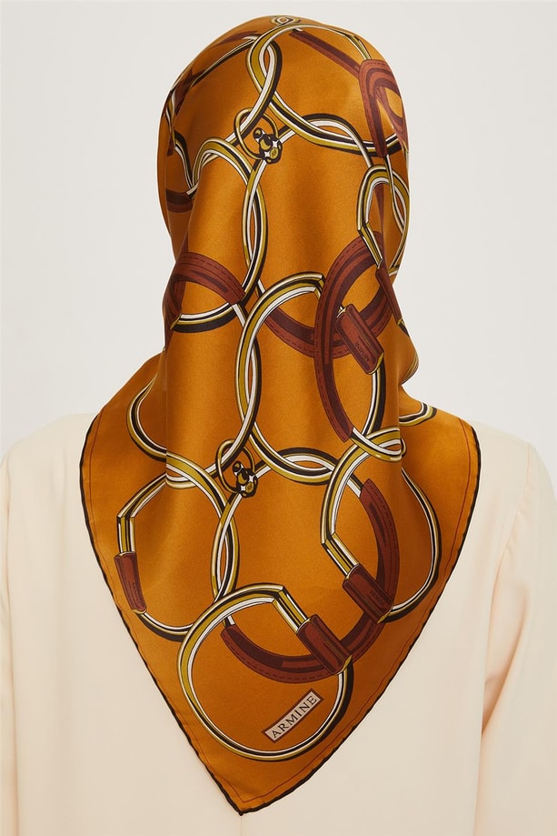 Armine Klasik Desenli Twill Saf İpek Eşarp 9203D 53