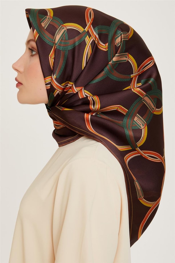 Armine Klasik Desenli Twill Saf İpek Eşarp 9203D 85