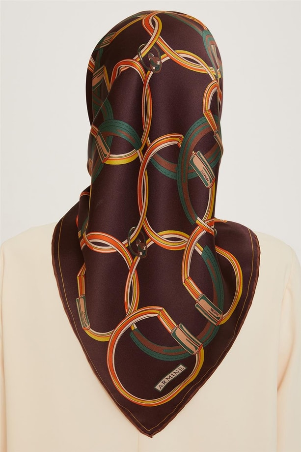 Armine Klasik Desenli Twill Saf İpek Eşarp 9203D 85