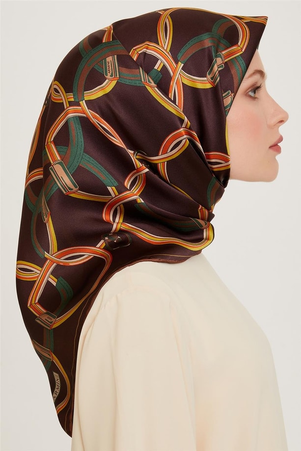 Armine Klasik Desenli Twill Saf İpek Eşarp 9203D 85