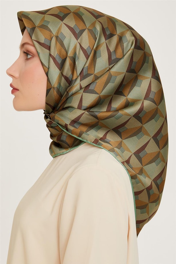 Armine Klasik Desenli Twill Saf İpek Eşarp 9204D 04