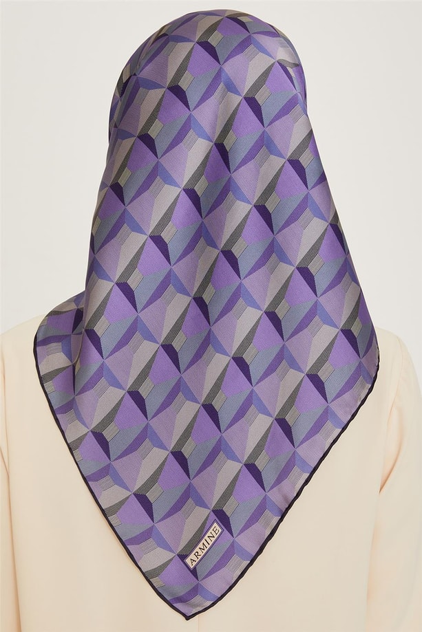 Armine Klasik Desenli Twill Saf İpek Eşarp 9204D 37