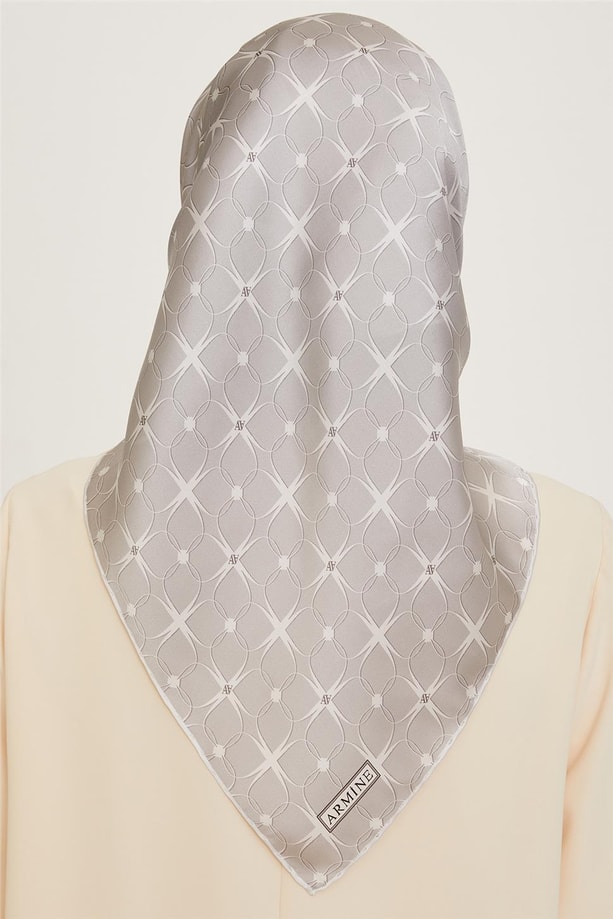 Armine Monogram Desenli Twill Saf İpek Eşarp 9207D 02