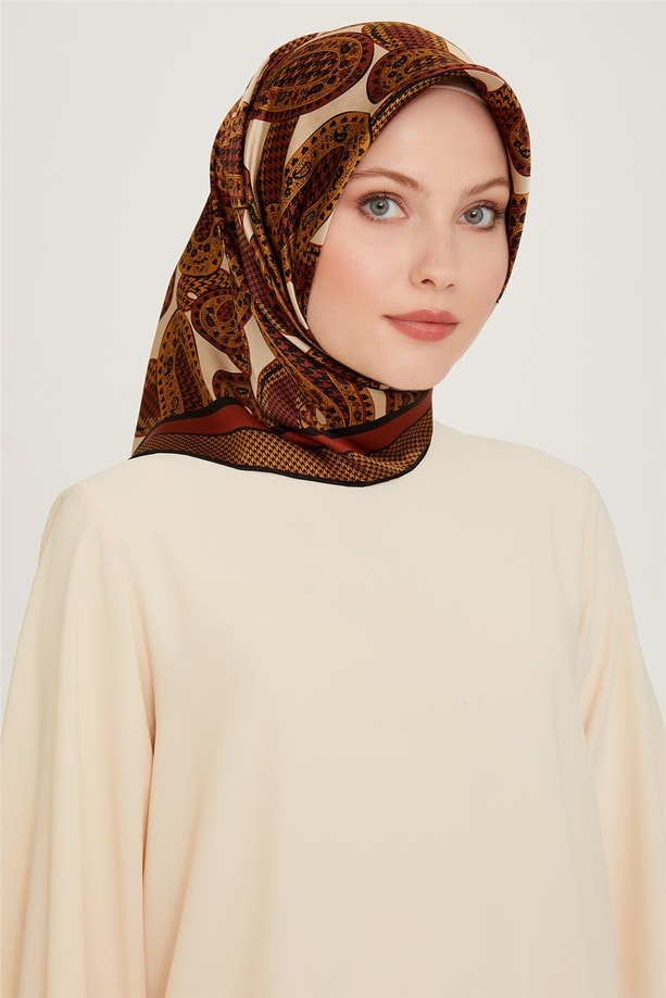Armine Etnik Desenli Twill Saf İpek Eşarp 9208D 05