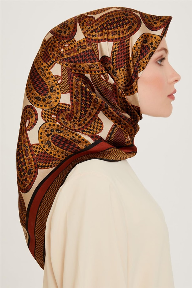 Armine Etnik Desenli Twill Saf İpek Eşarp 9208D 05