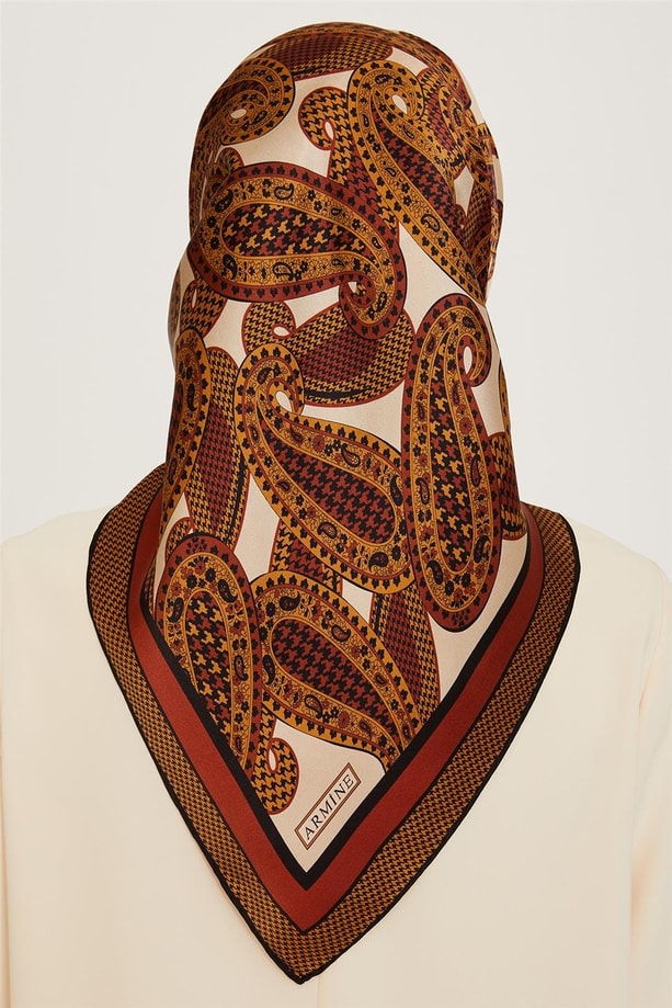 Armine Etnik Desenli Twill Saf İpek Eşarp 9208D 05