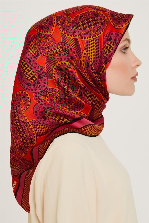 Armine Etnik Desenli Twill Saf İpek Eşarp 9208D 06