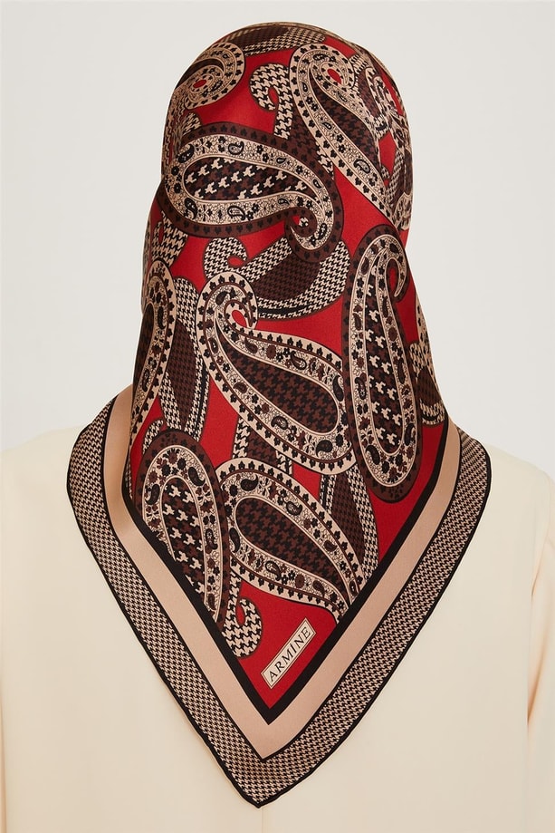 Armine Etnik Desenli Twill Saf İpek Eşarp 9208D 07