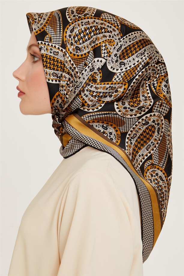 Armine Etnik Desenli Twill Saf İpek Eşarp 9208D 32