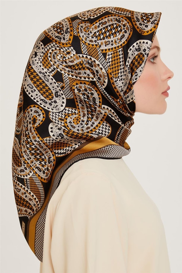 Armine Etnik Desenli Twill Saf İpek Eşarp 9208D 32
