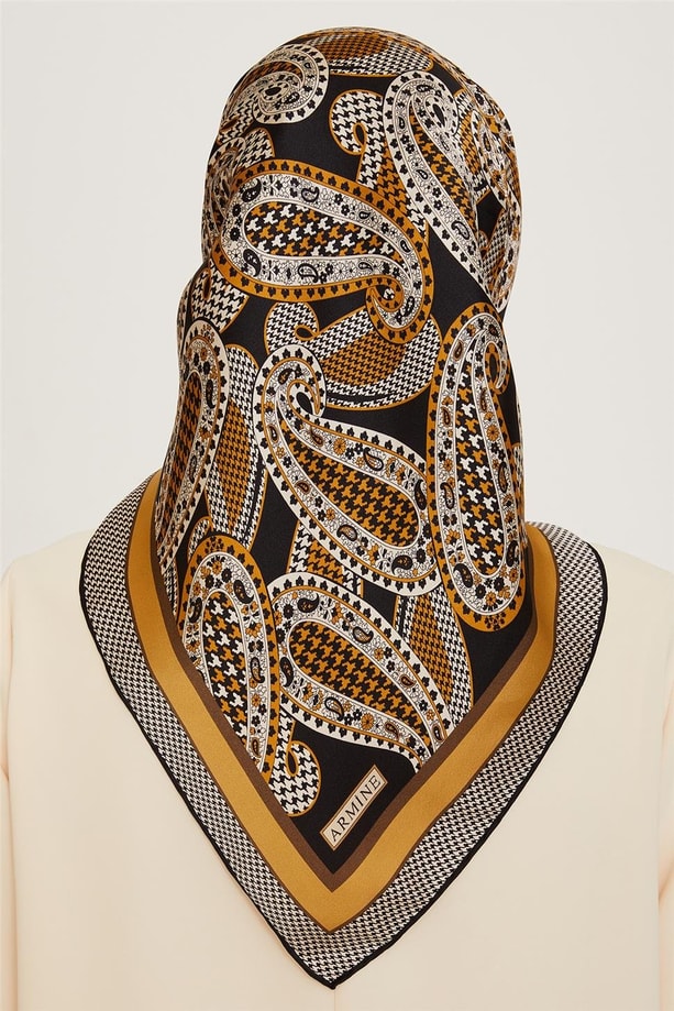 Armine Etnik Desenli Twill Saf İpek Eşarp 9208D 32
