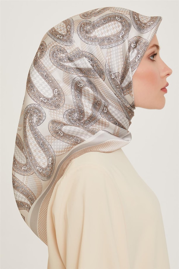 Armine Etnik Desenli Twill Saf İpek Eşarp 9208D 80