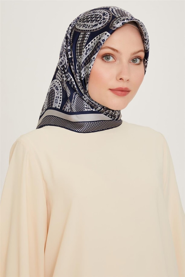 Armine Etnik Desenli Twill Saf İpek Eşarp 9208D 83