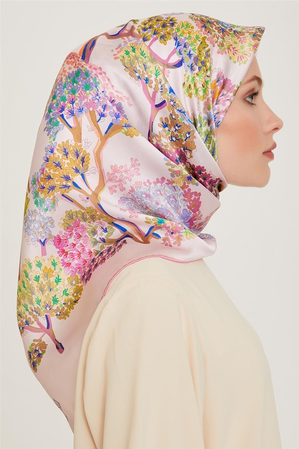 Armine Çiçek Desenli Twill Saf İpek Eşarp 9209D 04