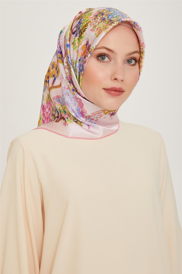 Armine Çiçek Desenli Twill Saf İpek Eşarp 9209D 04