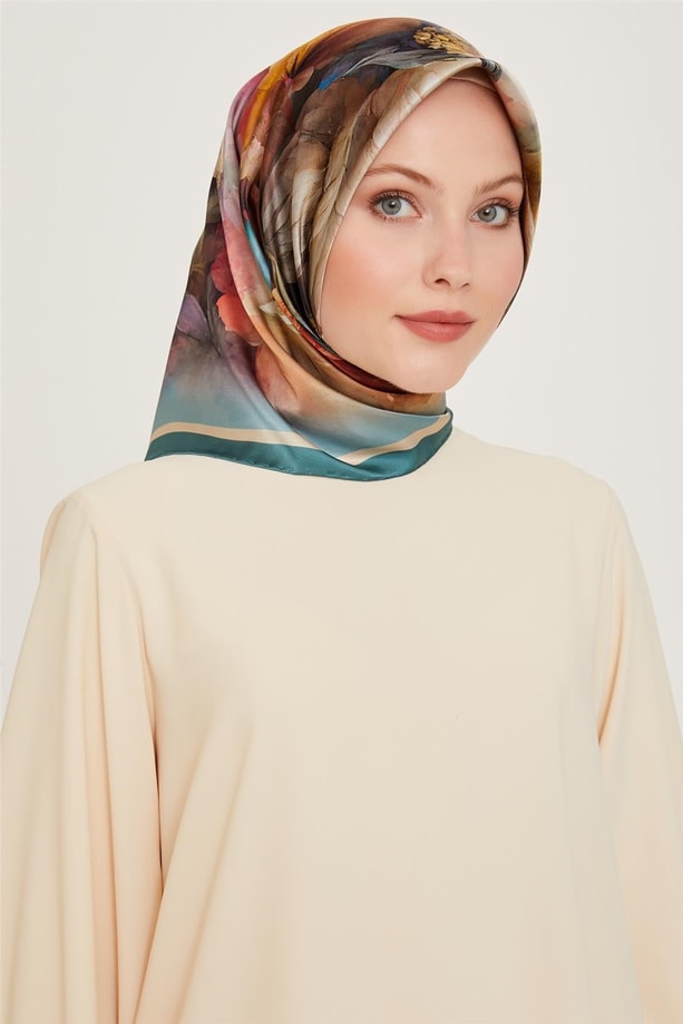 Armine Çiçek Desenli Twill Saf İpek Eşarp 9211D 31