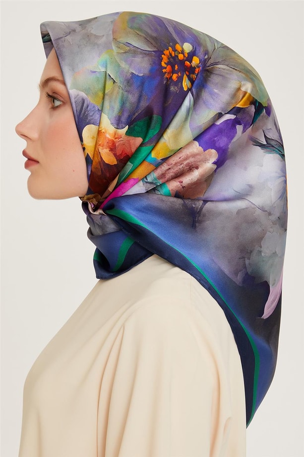 Armine Çiçek Desenli Twill Saf İpek Eşarp 9211D 80
