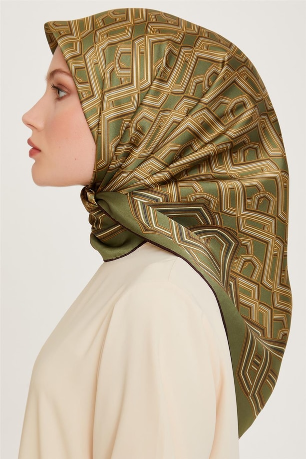 Armine Klasik Desenli Twill Saf İpek Eşarp 9213D 51