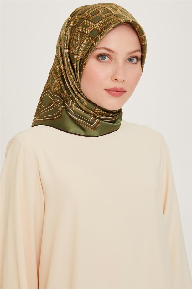 Armine Klasik Desenli Twill Saf İpek Eşarp 9213D 51