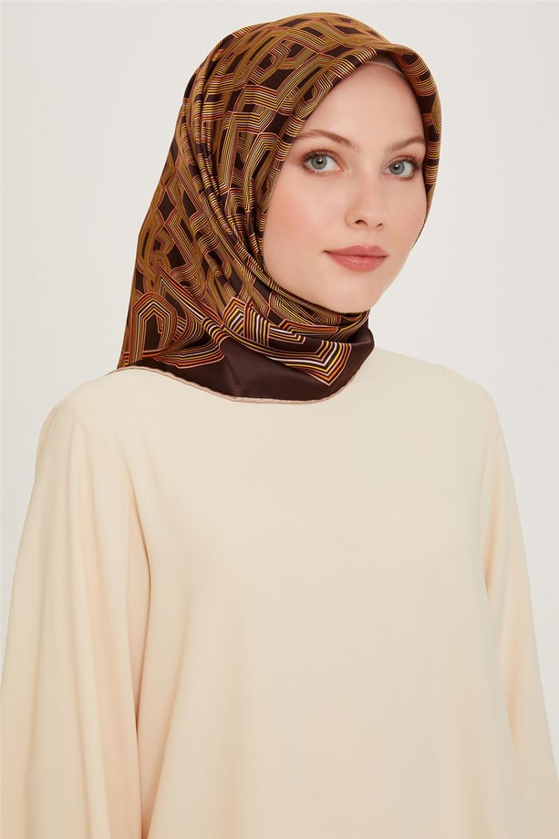 Armine Klasik Desenli Twill Saf İpek Eşarp 9213D 83