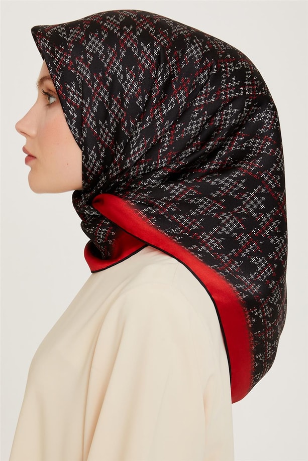 Armine Klasik Desenli Twill Saf İpek Eşarp 9239D 05