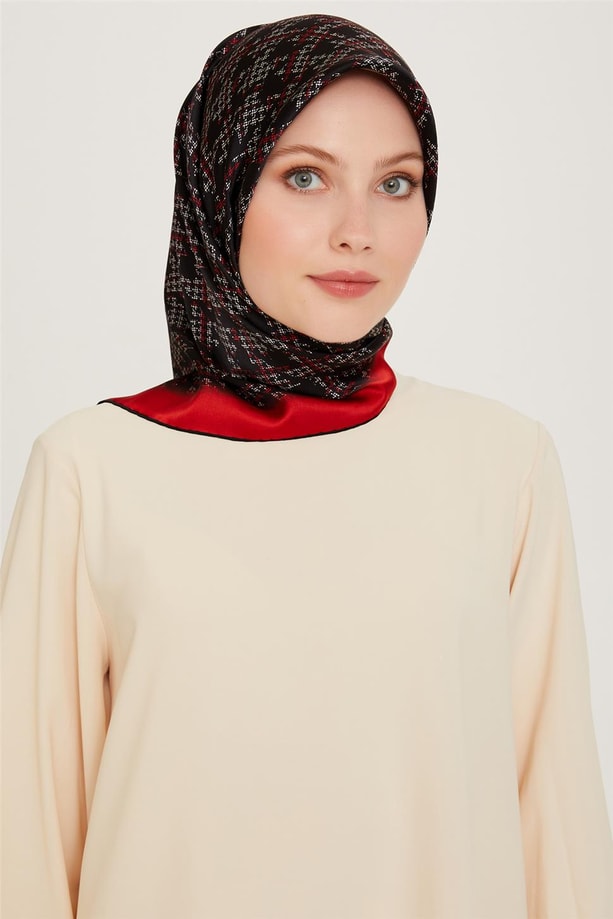 Armine Klasik Desenli Twill Saf İpek Eşarp 9239D 05